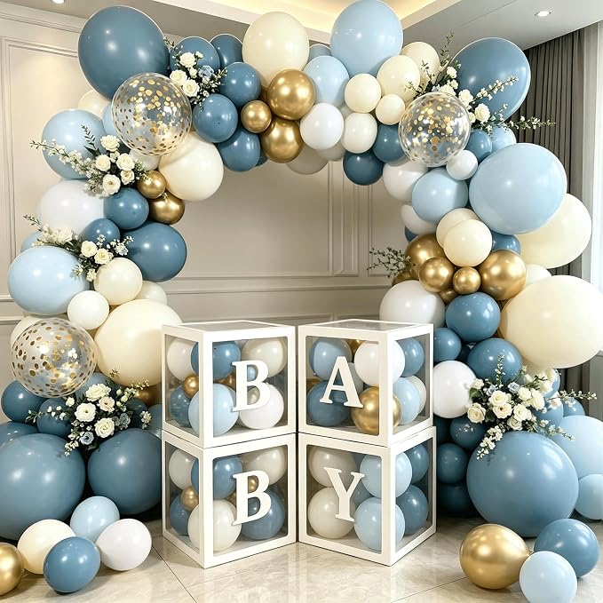 Dusty Blue Gold Balloon Arch Kit, Baby Boxes, Baby Shower Decorations Boy | - Image 6