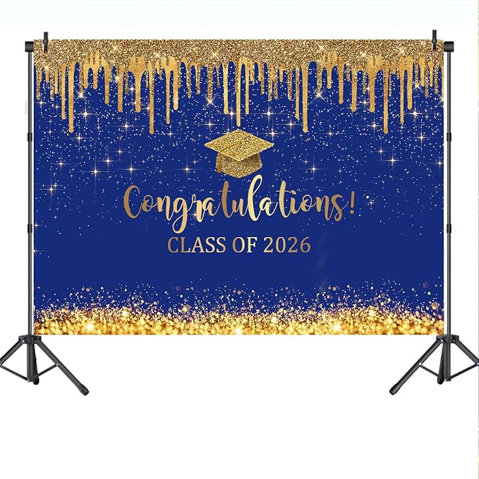 Mocsicka Blue and Gold Graduation Backdrop Congratulations Class of 2026 - Image 6
