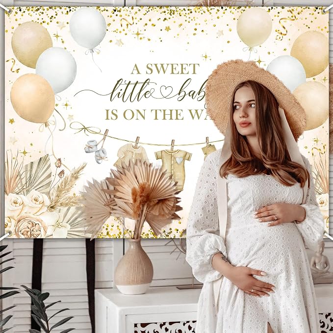 Boho Baby Shower Banner Neutral Gold Baby Shower Party Decorations A Sweet - Image 6
