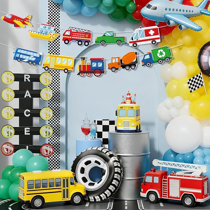 Hooqict Happy Birthday Banner Transportation Birthday Decorations Car Train - Image 6