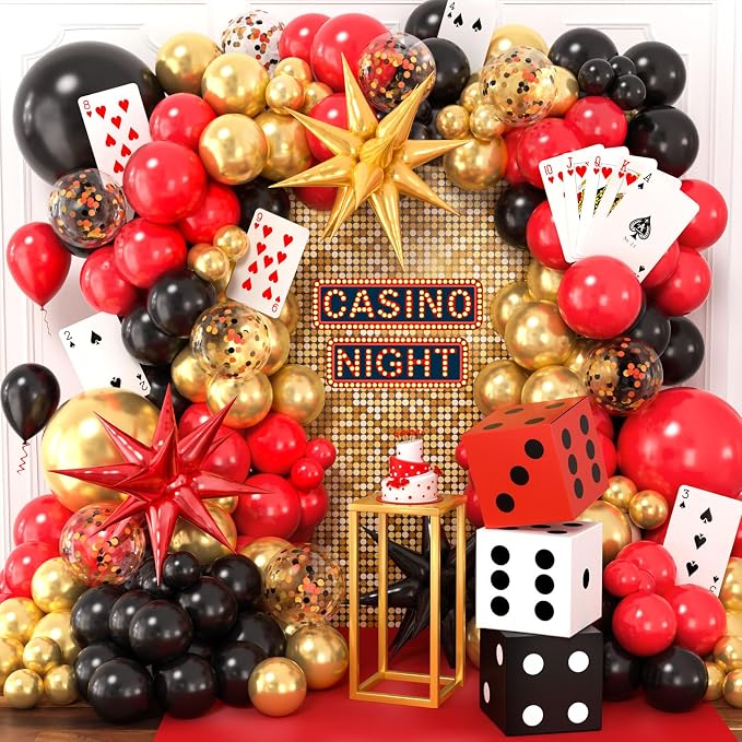 132Pcs Casino Theme Party Decorations, Dice Boxes Large Poker Cards Black Red by SNLN