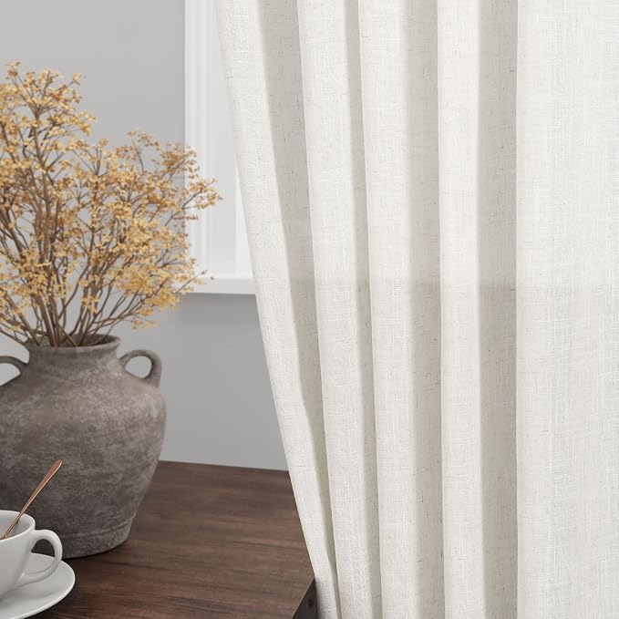 Cream Linen Curtains 80 inches for Living Room Bedroom Back Tab Modern - Image 2