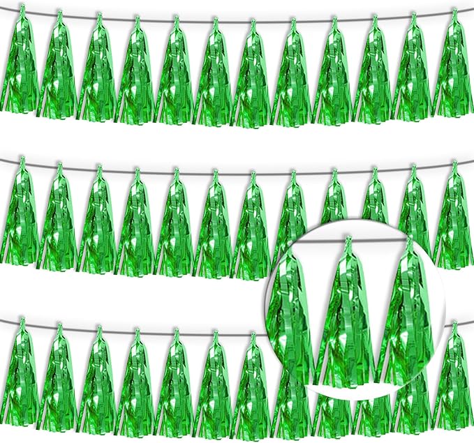 3P Green Tassel Banner Garland Metallic Foil Fringe Banner Tinsel Tassels by FENGNIAN
