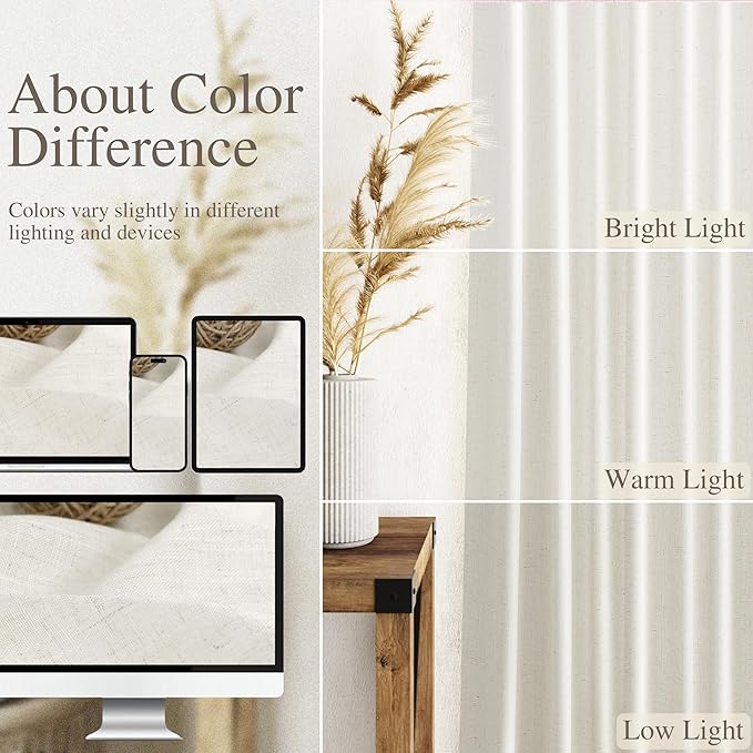 Linen Cream Curtains 124 Inch Extra Long - Image 3