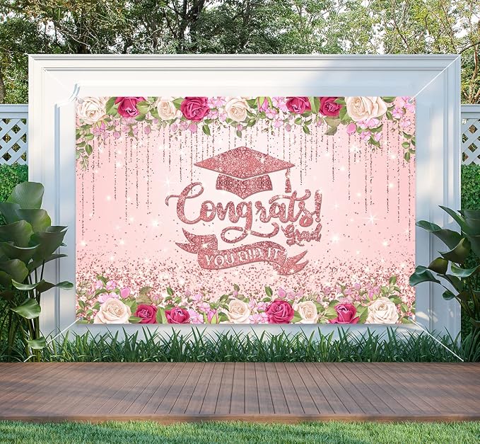 Pink Graduation Decorations Class of 2026 Graduation Backdrop Rose Gold - Image 4