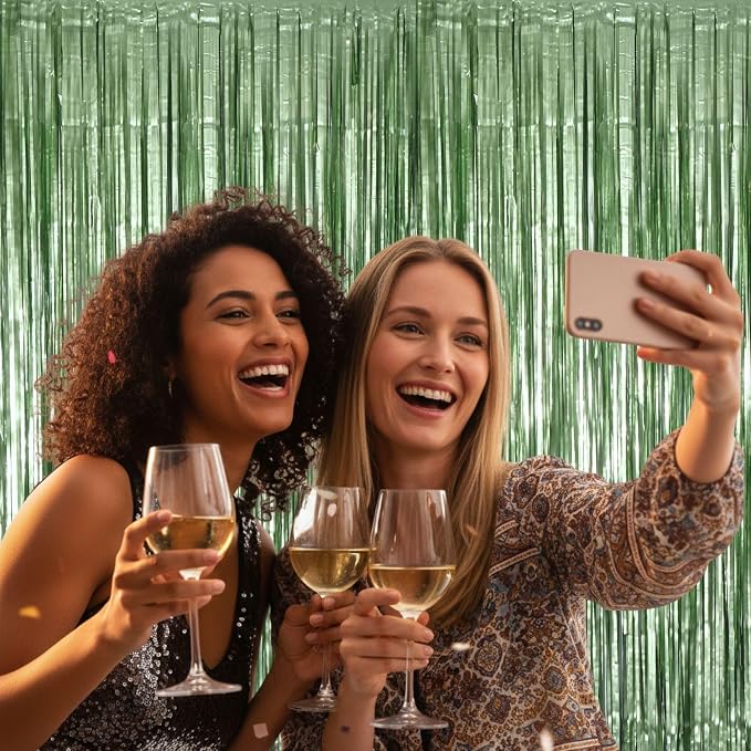 Matte Sage Green Tinsel Foil Curtains Backdrop Party Decorations | 4 PCS - Image 7