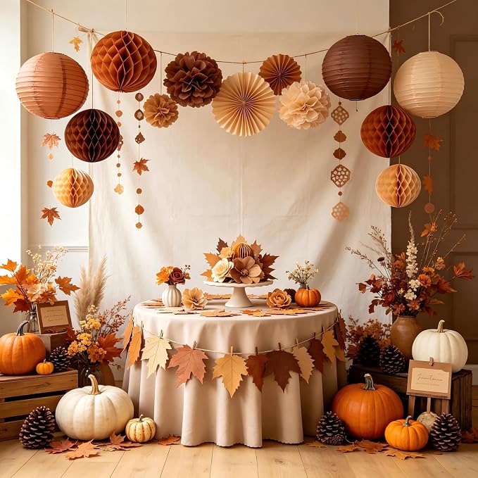 ZOOYOO 12Pcs 6" 10" Honeycomb Balls Decorations Hanging Tissue Paper Pom Poms - Image 3