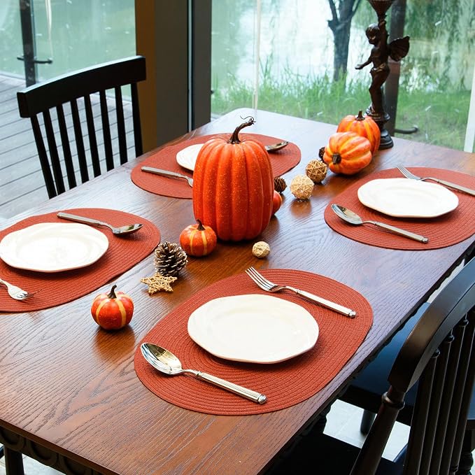 Placemats Set of 6, Woven Oval Braided Dining Table Mats | 12 x 17.5 Inch Size - Image 6