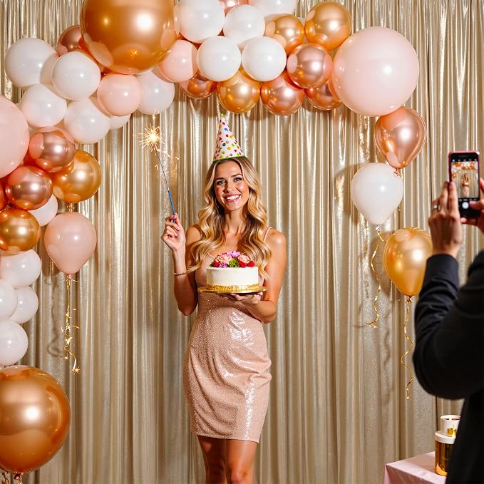 50x10ft Shimmer Champagne Gold Sequin Backdrop Curtain - Image 5