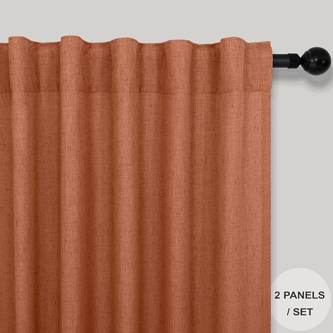 Pitalk Boho Curtains for Bedroom 2 Panels Rust Terracotta Colored Rod Pocket - Image 2