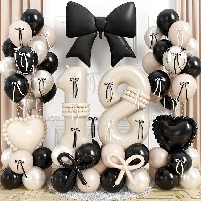 Beige Balloon Number 18 for 18th Birthday Decorations Girls, Double Stuff Pearl by Jobkoo