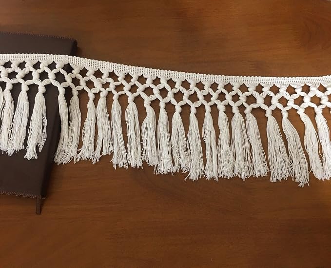 FQTANJU 3 Yards 14cm Wide Tassel Trim, Cotton Tassel Fringe Boho Macrame Tassel - Image 2