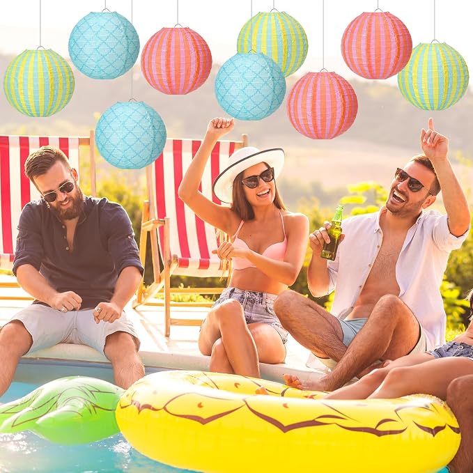 Baquler 12 Pcs Pool Party Hanging Lanterns Decorations, 8 Inch Round Paper - Image 6