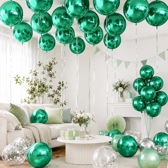 10Pcs Green Round Foil Balloons, Metallic Green Foil Baloon - Image 8