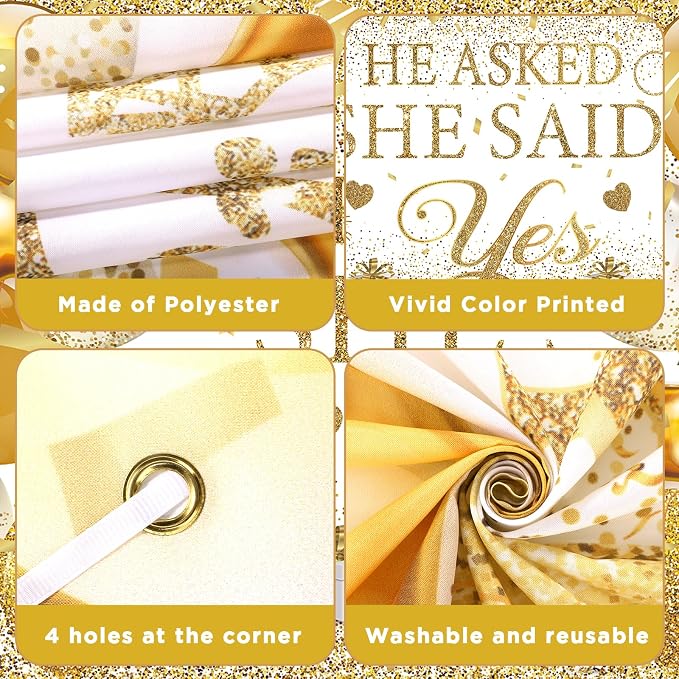 Gold Engagement Party Decorations White Gold Engagement Banner Backdrop He - Image 6