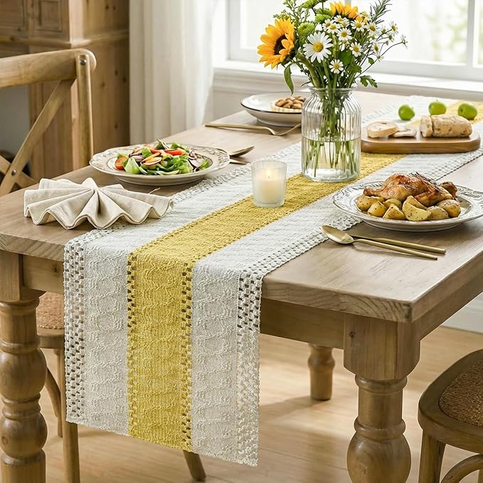 Artoid Mode Yellow Farmhouse Rustic Table Runner 12x120 Inch | Seasonal Holiday - Image 5