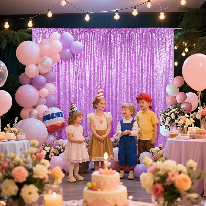 SquarePie Sequin Backdrop Curtain Not See Through Thick Glitter Background for Party 10FT x 10FT Lavender