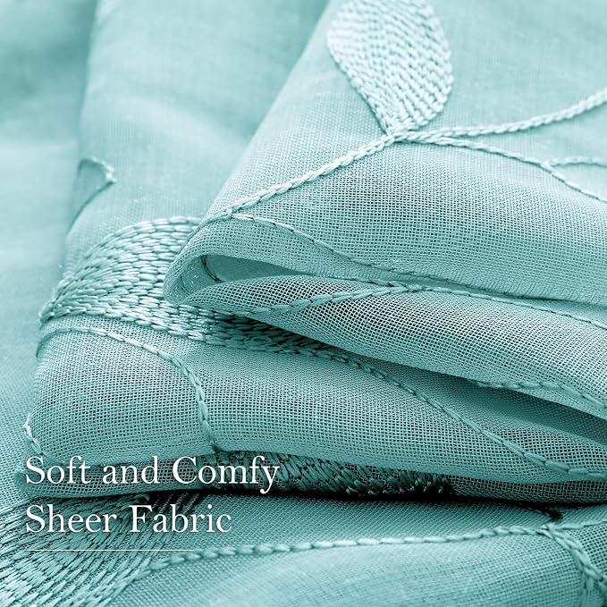 HOMEIDEAS Turquoise Aqua Sheer Curtains 52 X 84 Inches Length 2 Panels - Image 4