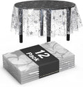 Exquisite Clear Silver Star Tablecloth Plastic 12-Pack Disposable Round Tablecloths 84" Silver Star Table Cloths Round Table Covers Plastic Tablecloth for Party Decorations