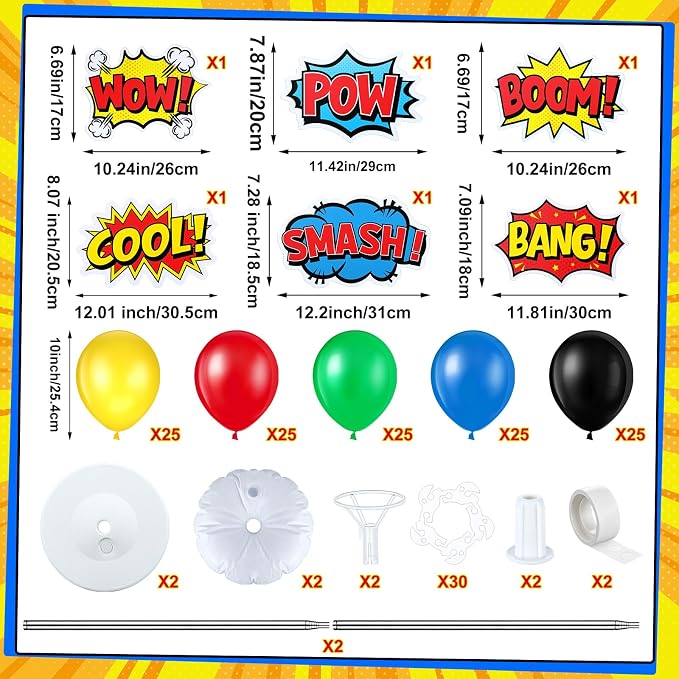 Hero Party Decorations 125 Pcs Blue Yellow Red Birthday Balloons | 2 Set - Image 2
