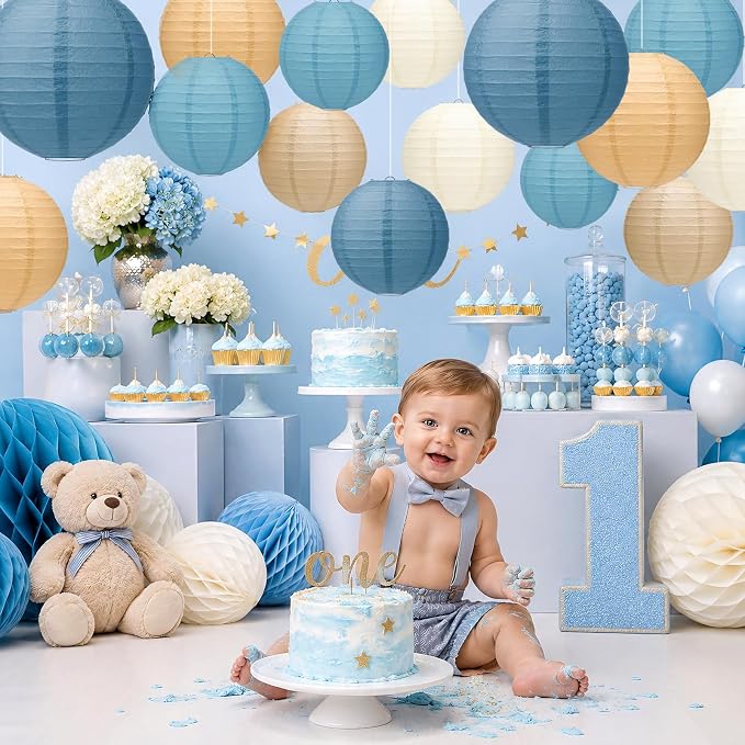 15 Pack Dusty Blue Paper Lanterns - Image 5