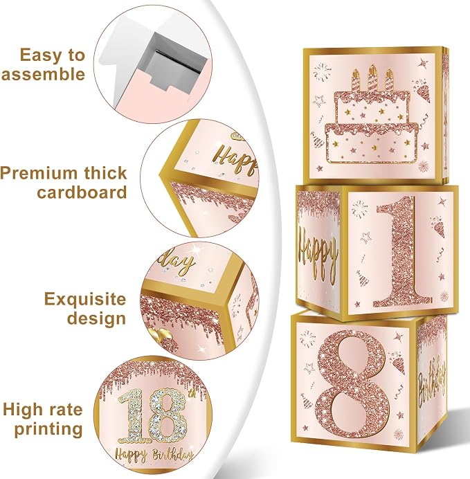 Guiruiy 3Pcs 18th Birthday Decorations Balloon Gift Boxes - Image 3