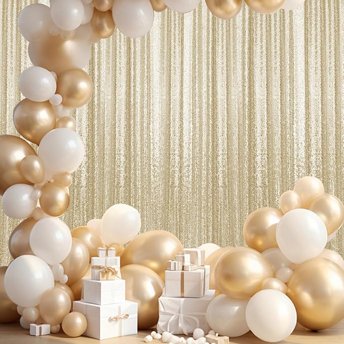 4×8FT-2PCS Champagne Sequin Backdrop Curtains Panels, Photography Backdrop - Image 3