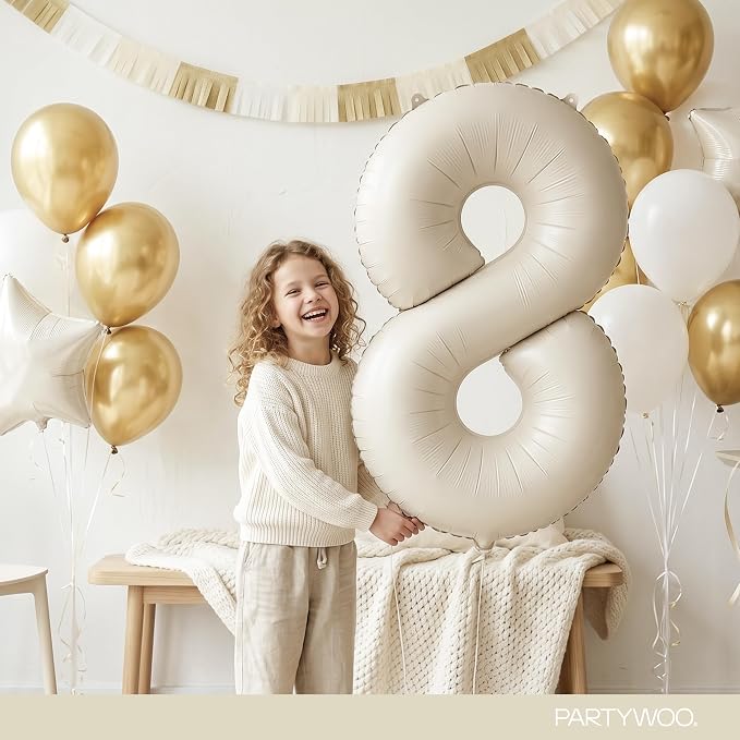 PartyWoo Number Balloons 40 Inch White Number 8 Kit 25pcs - Image 3