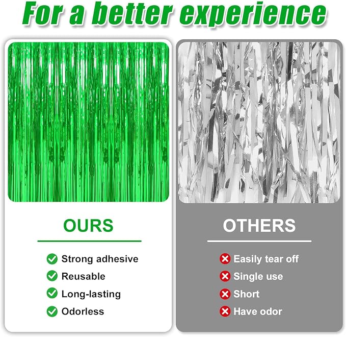 7 Pack 3.3 x 9.9 ft Green Fringe Backdrop Streamers Party Decorations | Foil - Image 3
