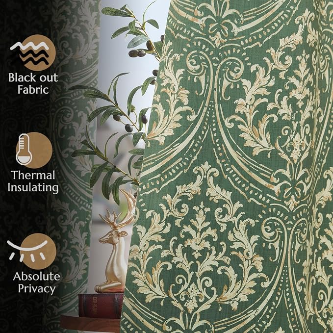 jinchan Blackout Curtains for Bedroom, Sage Damask Patterned Curtains 84 Inch - Image 8