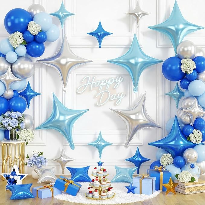 Blue Silver Star Balloons, 26 Inch and 10 Inch Silver Stars Shaped Balloon - Image 4