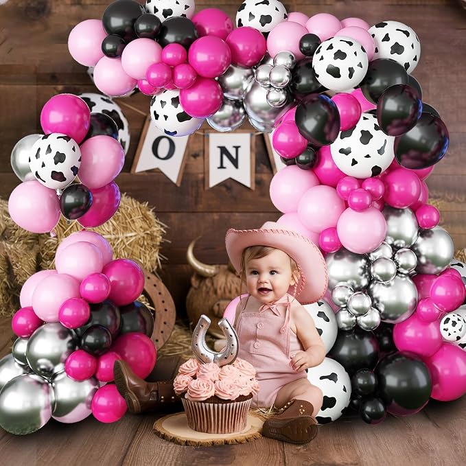 Hot Pink and Black Balloons Arch Kit, Cowgirl Farm Birthday Decoration western - Image 3