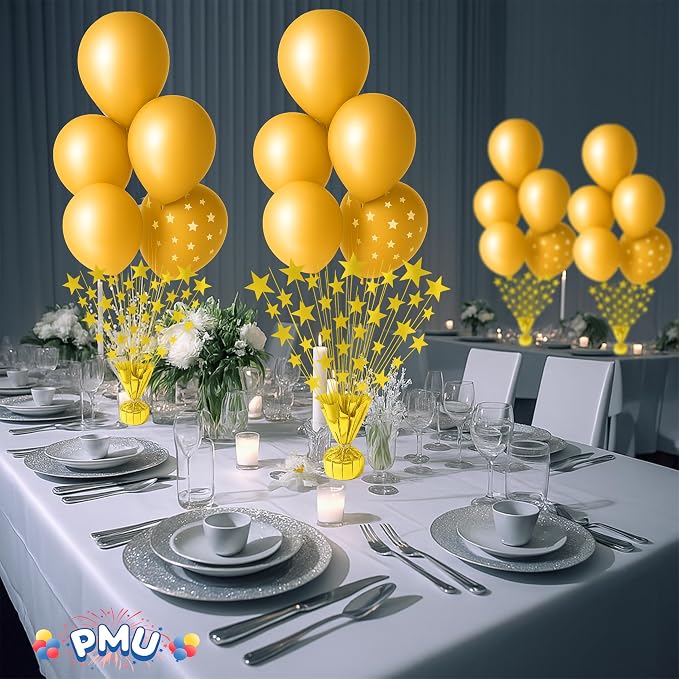 PMU 3 Pack Bursting Star Metallic Foil Spray Centerpiece- Gold Balloon Weights - Image 2