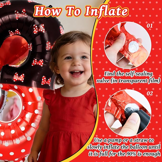 40 Inch Red Cartoon Mouse Number 3 Balloon, Birthday Party Decorations | Black - Image 5