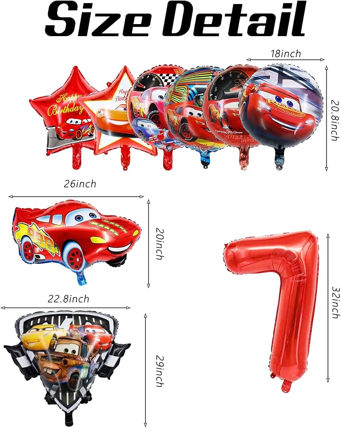 9 Pcs Car Theme Happy Birthday Decorations, Cute Cartoons Party Decorations - Image 2