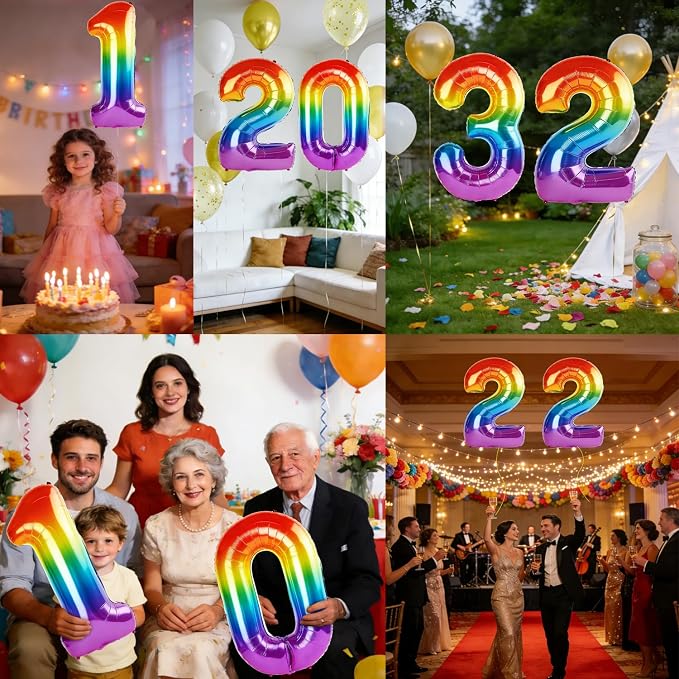 40 Inch Number 32 Balloons for 32nd Birthday Party Decorations, 0-100 Rainbow - Image 7