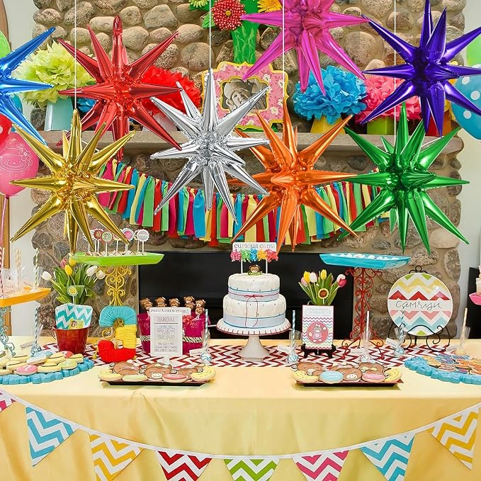TONIFUL 8 Pcs Explosion Star Balloons Colorful Foil Balloon Party Decor | 22 - Image 6