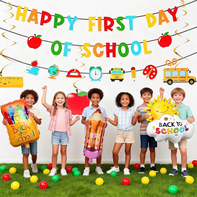 Happy First Day Of School Banner Decor, Pre-Strung First Day Of Schools Banner - Image 3