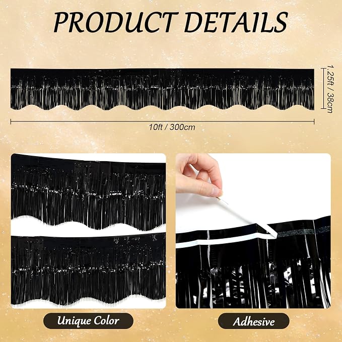 LOLStar Black Foil Fringe Tinsel Garland, Tinsel Streamers Banner, 6 Pack | - Image 3