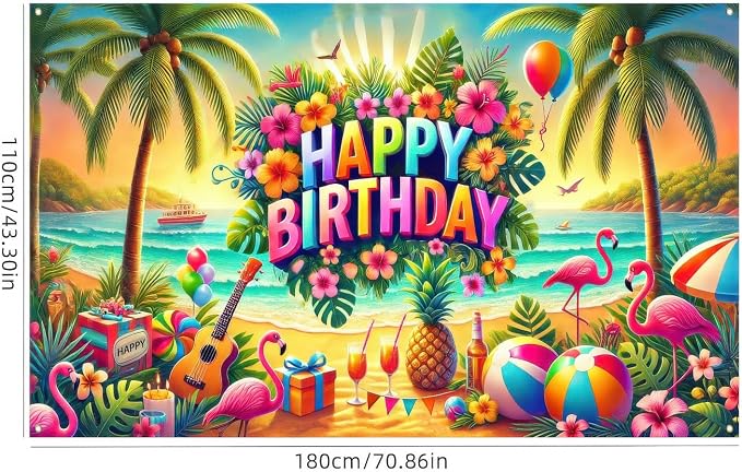 BlissYard Tropical Flamingo Birthday Banner 71x43 Inch Polyester | Polyester - Image 2