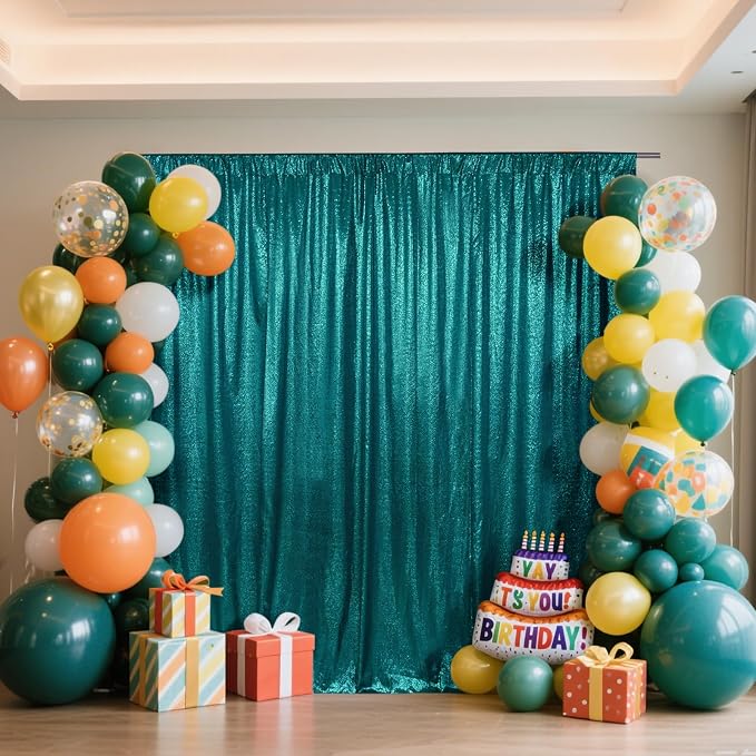 SquarePie 10x10ft Teal Sequin Backdrop, High Density Non-Transparent Glitter by SquarePie