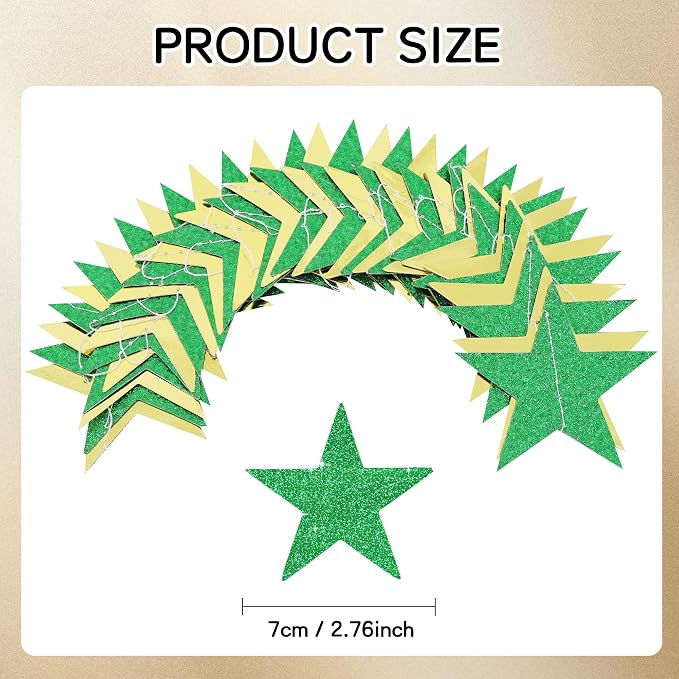 BEISHIDA Glitter Star Garland Banner Decor Green Gold Hanging Decorations - Image 2