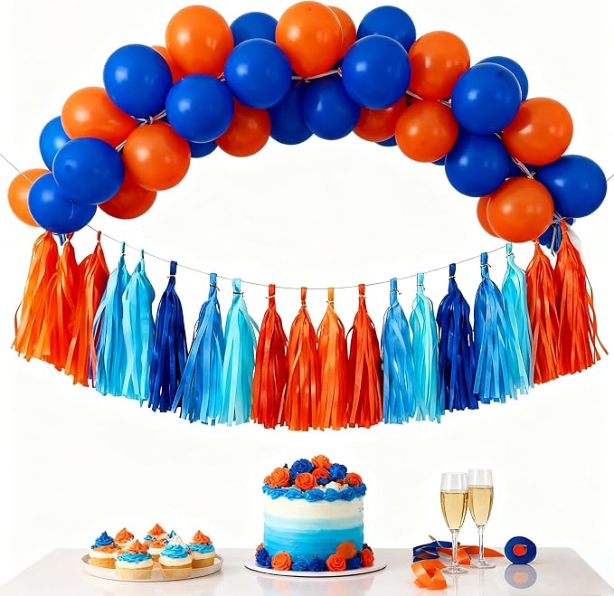 Orange and Blue Tassel Garland Banner, 20 Pack Paper Tassels Streamers - Image 2