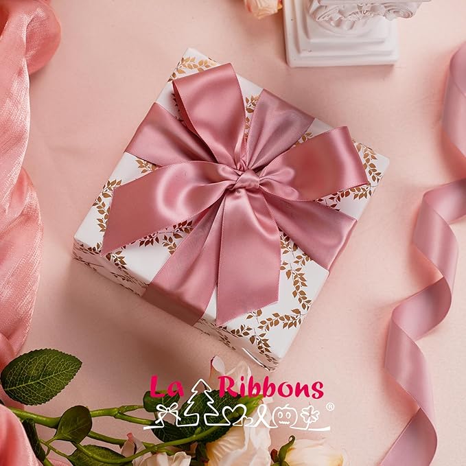 LaRibbons 1 1/2 Inch 25 Yard Double Faced Satin Ribbon,Dust Pink Satin Craft Fabric Ribbon for Gift Wrapping Floral Bouquets Wedding Party Decoration