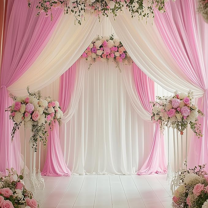 10ftx12ft Wrinkle Free Pink Backdrop Curtain, 2 Panels 12FT Height Pink Wedding Backdrop Drapes, Silky Polyester Back Drop Cloth for Birthday Photography Background Party Backdrop Draping