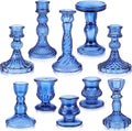 Mumufy 10 Pcs Glass Crystal Taper Candle Holders Clear Glass Candlestick Holder Fit 0.8 Inch Candles Crystal Decorative Candle Stand Centerpiece Table Wedding Dining Party (Classic,Blue)