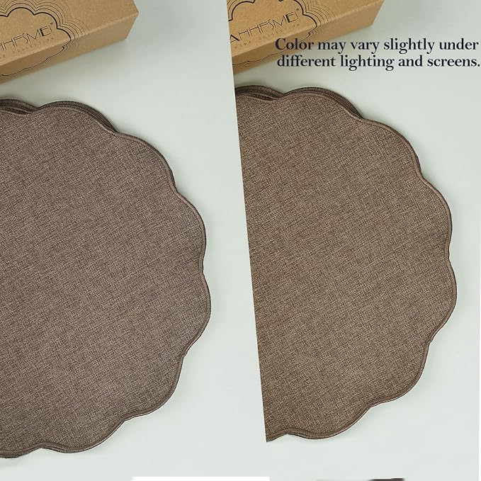 AHHFSMEI Round Faux Linen Placemats Set of 6 Heat Resistant Non-Slip Stain - Image 7