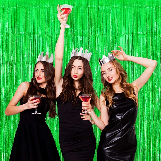 Green Tinsel Foil Fringe Curtain Backdrop, 3.3 x 8.2 ft Metallic Glitter - Image 6