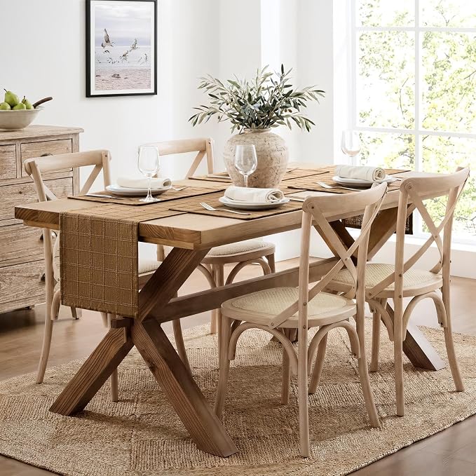 Linen Checked Farmhouse Table Runner, 13x36 Inches Roasted Brown | Raised Grid - Image 3