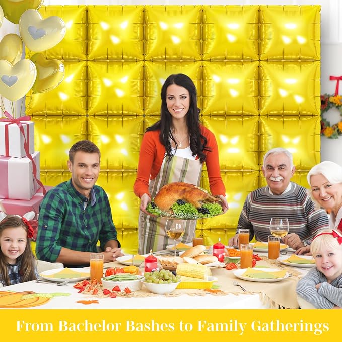 Gold Square Foil Balloons 25 Pcs Metallic Gold Balloons Wall Backdrop - Image 6